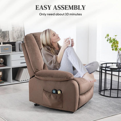 HOMCOM Velvet-Feel Electric Lift-and-Recline Massage Armchair, with Remote - Brown Additional View 6