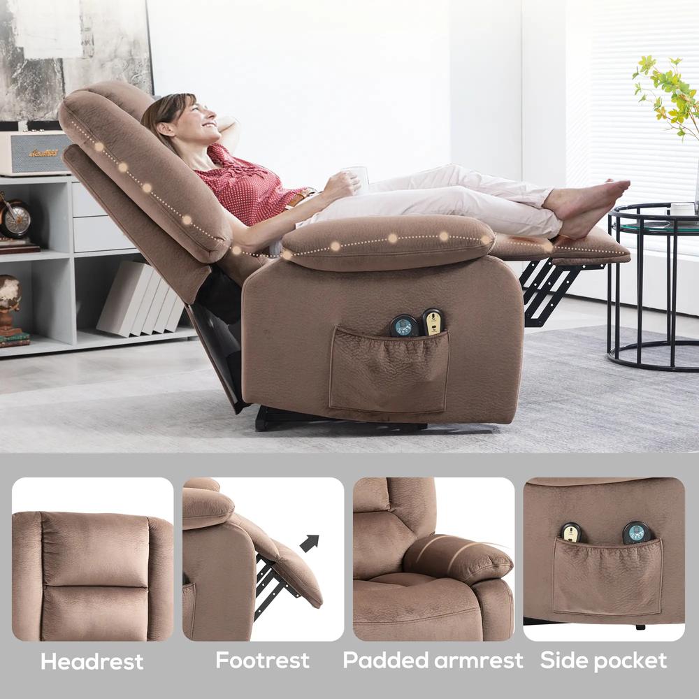 HOMCOM Velvet-Feel Electric Lift-and-Recline Massage Armchair, with Remote - Brown Additional View 9