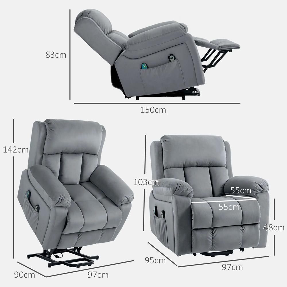 HOMCOM Eight-Point Massage Lift Chair, with Remote - Grey Additional View 3