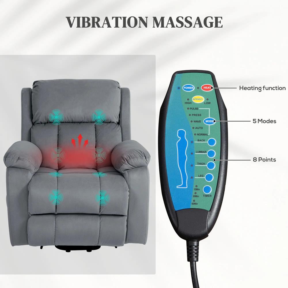 HOMCOM Eight-Point Massage Lift Chair, with Remote - Grey Additional View 5