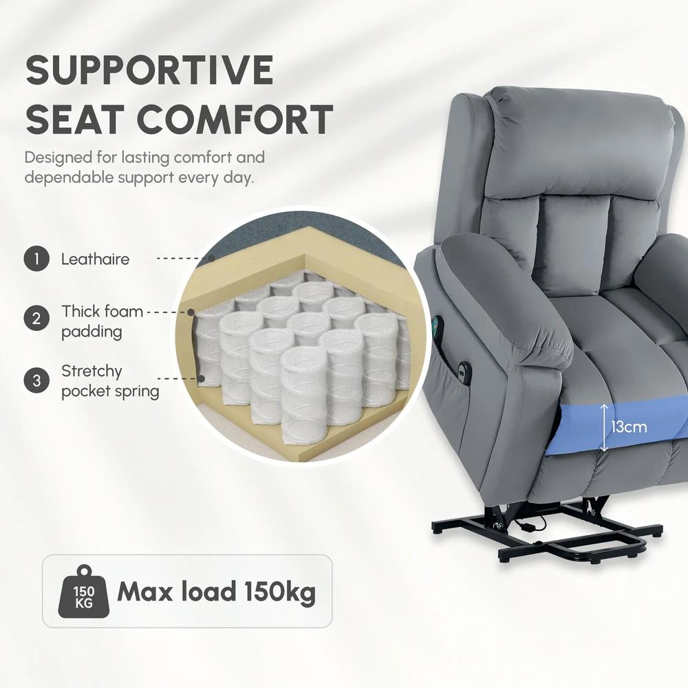 HOMCOM Eight-Point Massage Lift Chair, with Remote - Grey Additional View 6