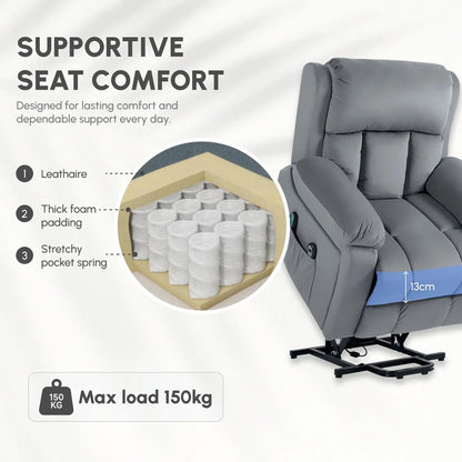 HOMCOM Eight-Point Massage Lift Chair, with Remote - Grey Additional View 6