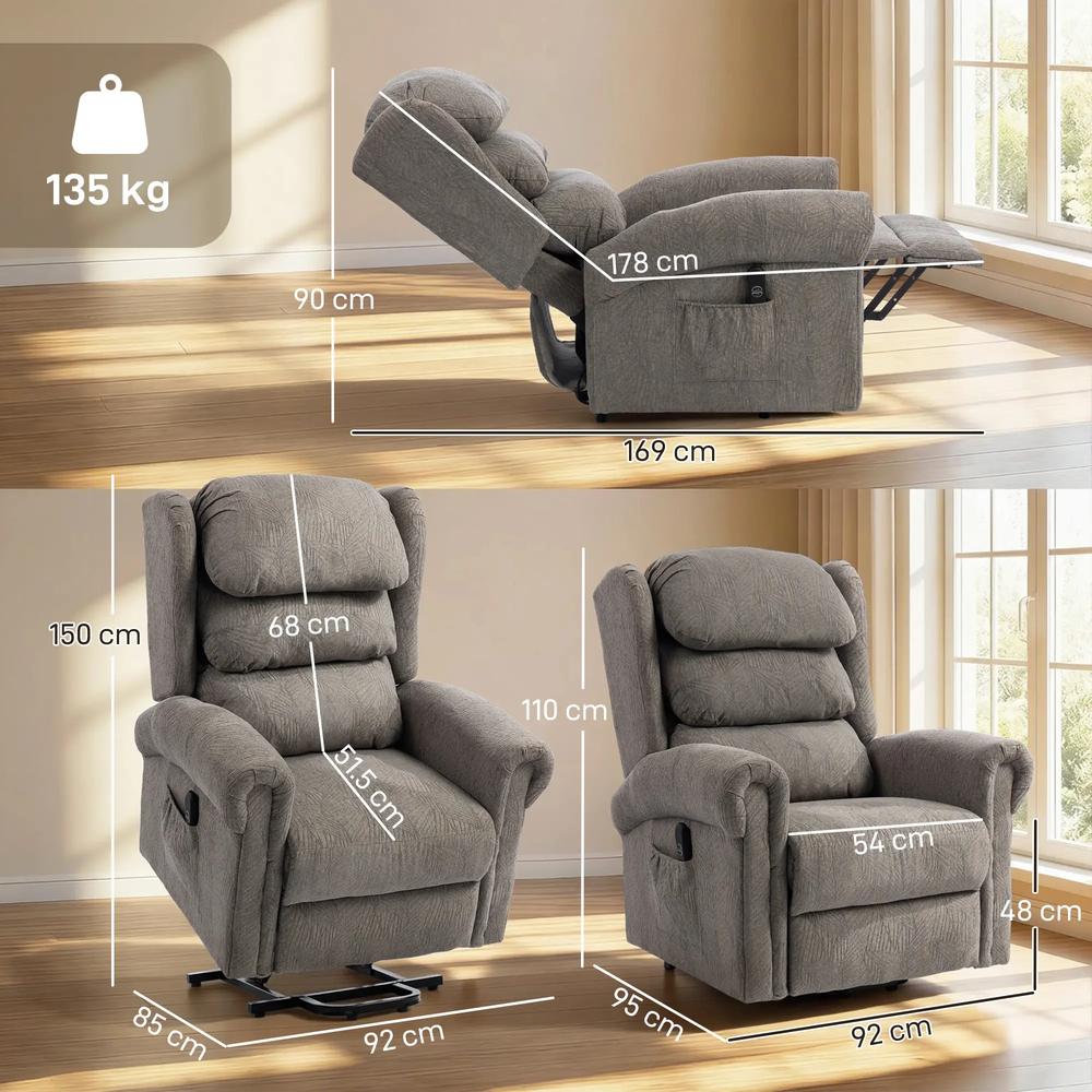 HOMCOM Velvet-Feel Electric Riser Recliner Chair, Power Lift Recliner Chair for Elderly with Remote Control, Dark Grey Additional View 3
