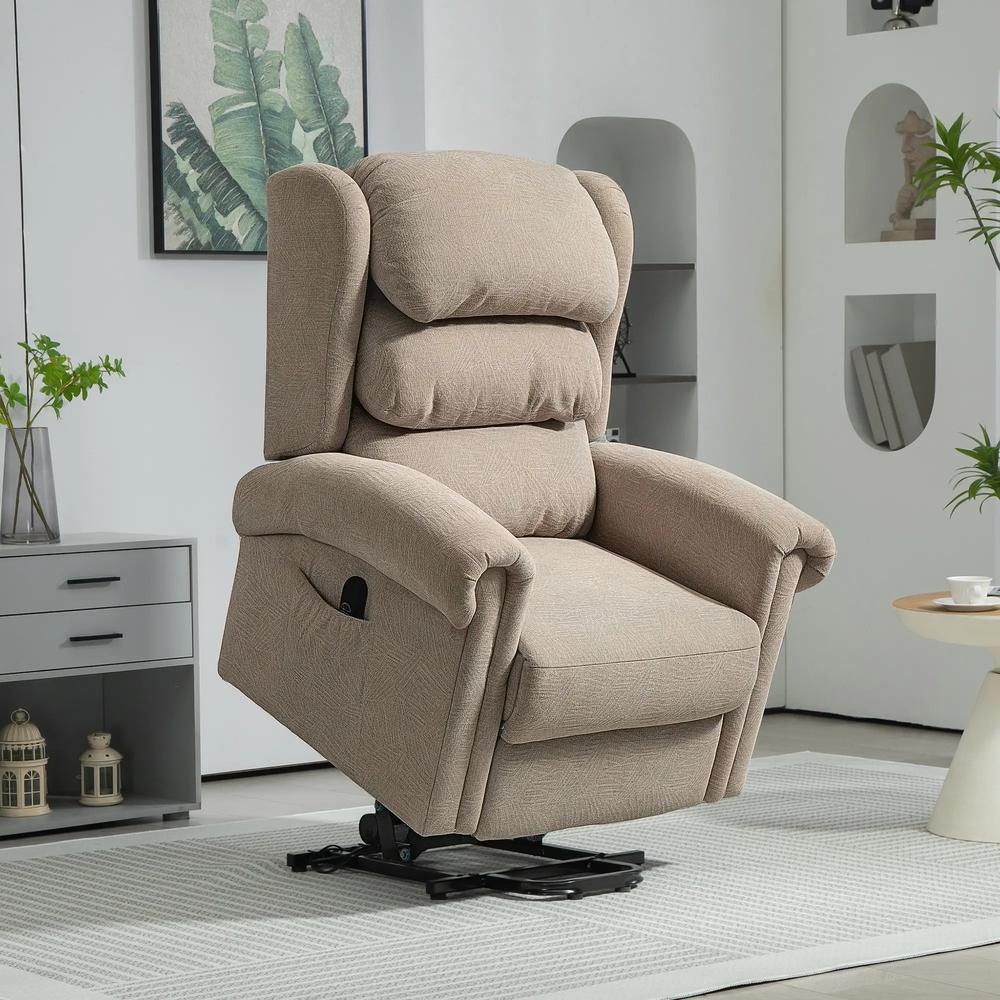 HOMCOM Velvet-Feel Electric Riser Recliner Chair - Khaki Additional View 2