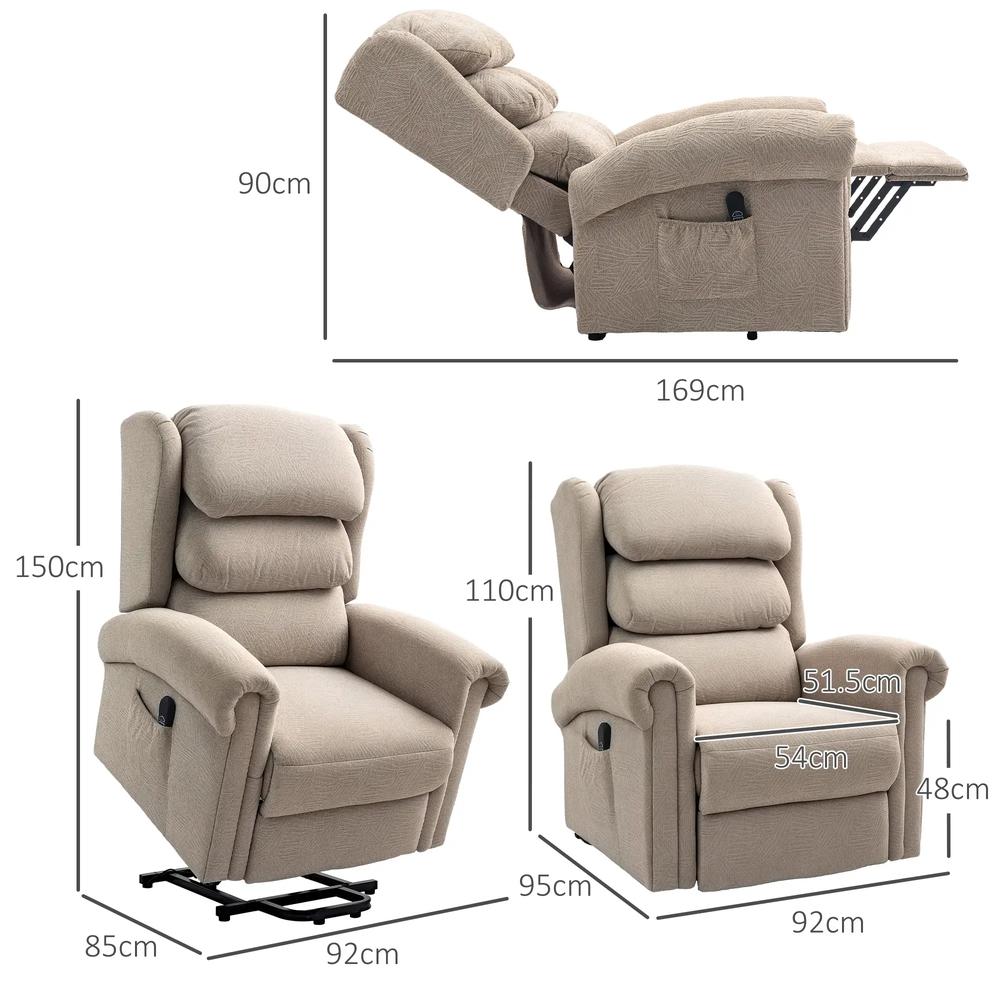 HOMCOM Velvet-Feel Electric Riser Recliner Chair - Khaki Additional View 3