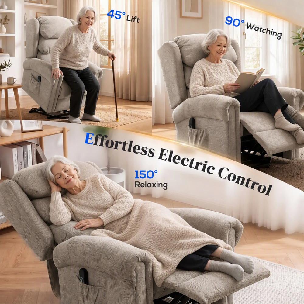HOMCOM Velvet-Feel Electric Riser Recliner Chair - Khaki Additional View 4