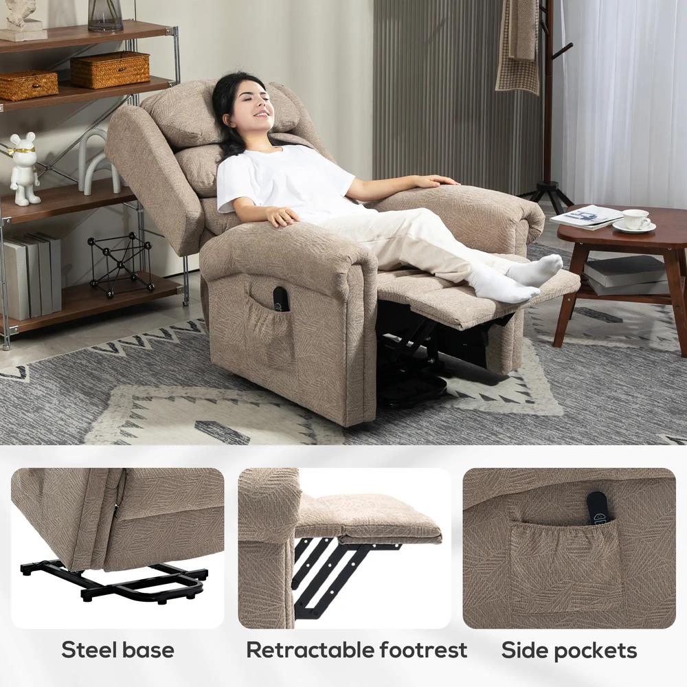 HOMCOM Velvet-Feel Electric Riser Recliner Chair - Khaki Additional View 7