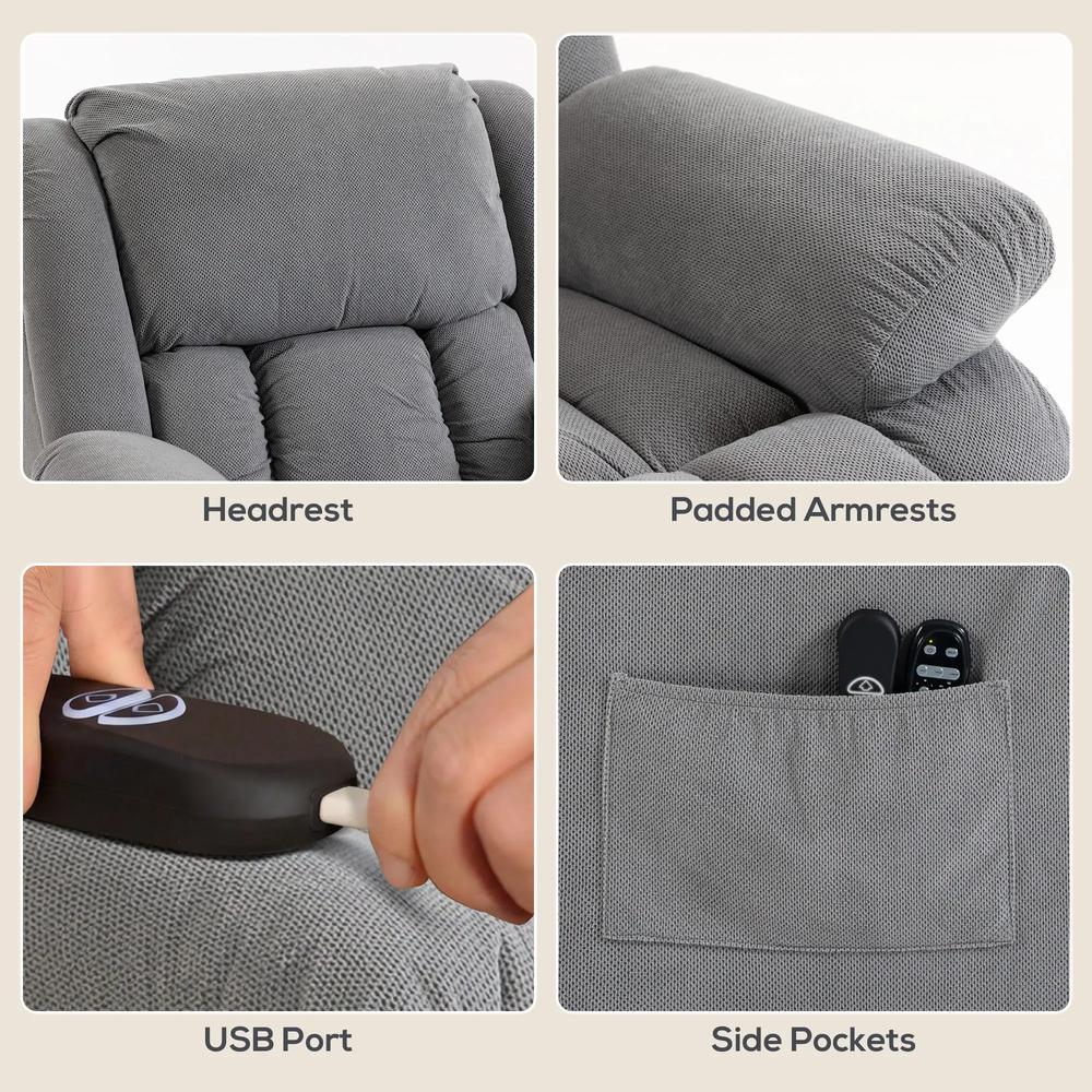HOMCOM Recliner Armchair Lift Chair, Electric Recliner Chair with Vibration Massage and Heat, Wide Seat, USB Port Additional View 7