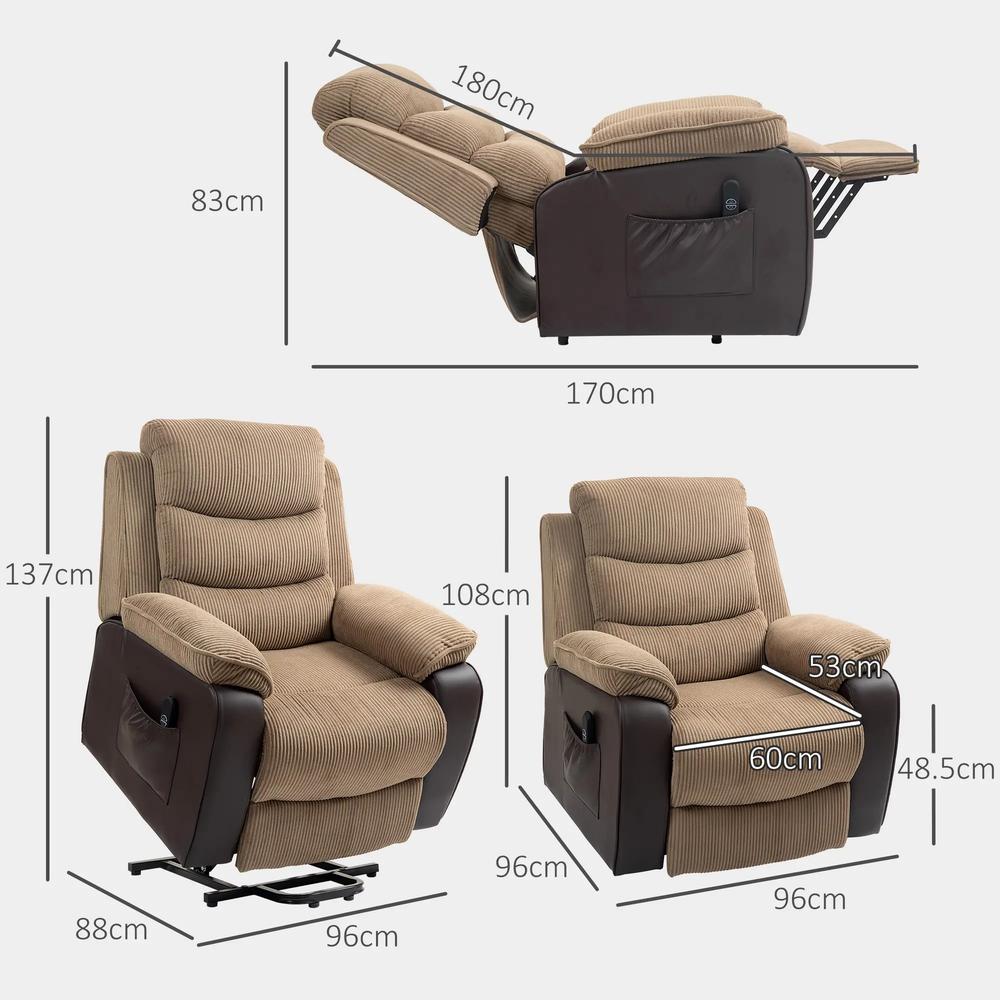 HOMCOM Overstuffed Corduroy Electric Lift Chair Additional View 15