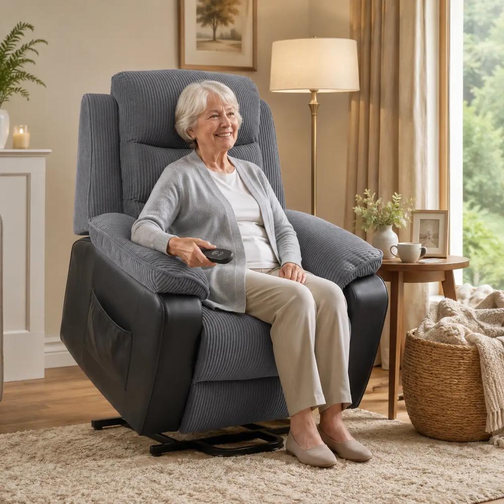 HOMCOM Overstuffed Corduroy Electric Lift Chair Additional View 2