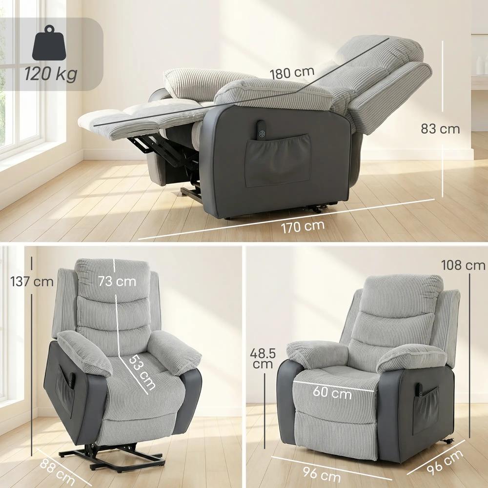 HOMCOM Overstuffed Corduroy Electric Lift Chair Additional View 26