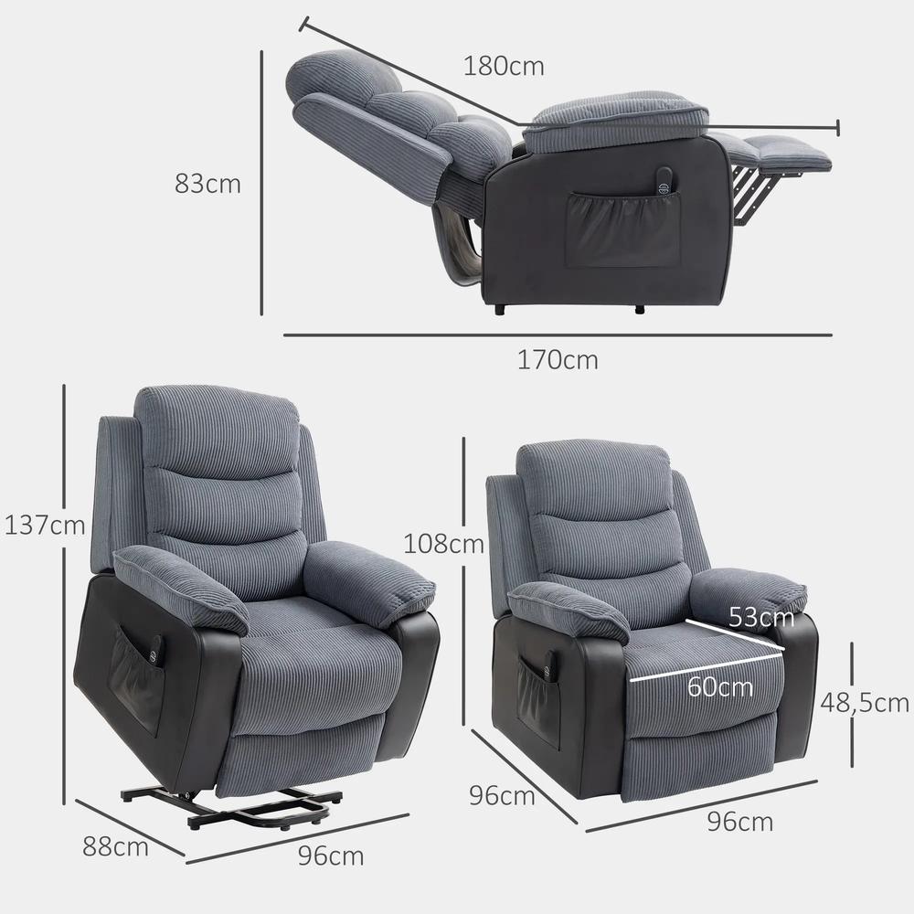 HOMCOM Overstuffed Corduroy Electric Lift Chair Additional View 3