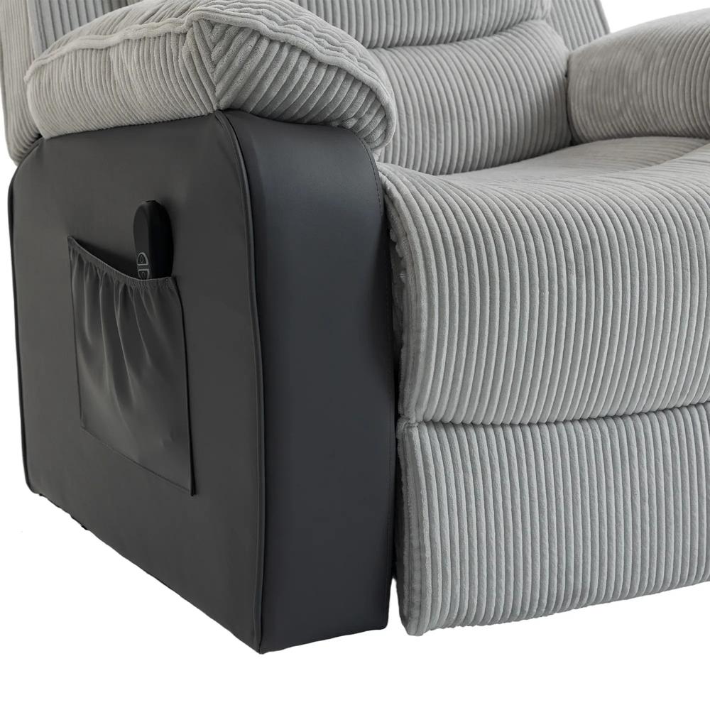 HOMCOM Power Lift Chair for Elderly, Corduroy Recliner with Wide Seat, High Back, USB Port, Side Pockets, Light Grey Additional View 13