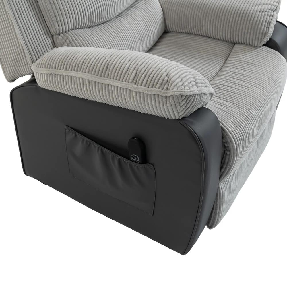 HOMCOM Power Lift Chair for Elderly, Corduroy Recliner with Wide Seat, High Back, USB Port, Side Pockets, Light Grey Additional View 10