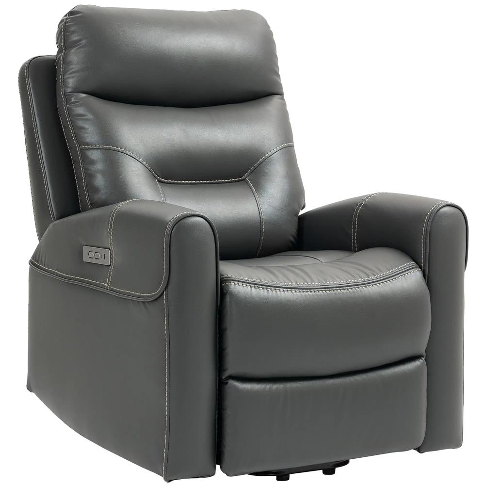 HOMCOM Power Lift Recliner Chair for Elderly, Overstuffed Faux Leather Riser and Reclining Chair with USB A+C Ports, Recliner Armchair for Living Room Additional View 11