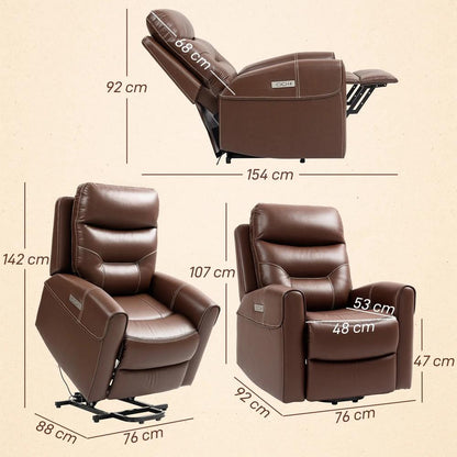 HOMCOM Power Lift Recliner Chair for Elderly, Overstuffed Faux Leather Riser and Reclining Chair with USB A+C Ports, Recliner Armchair for Living Room Additional View 14