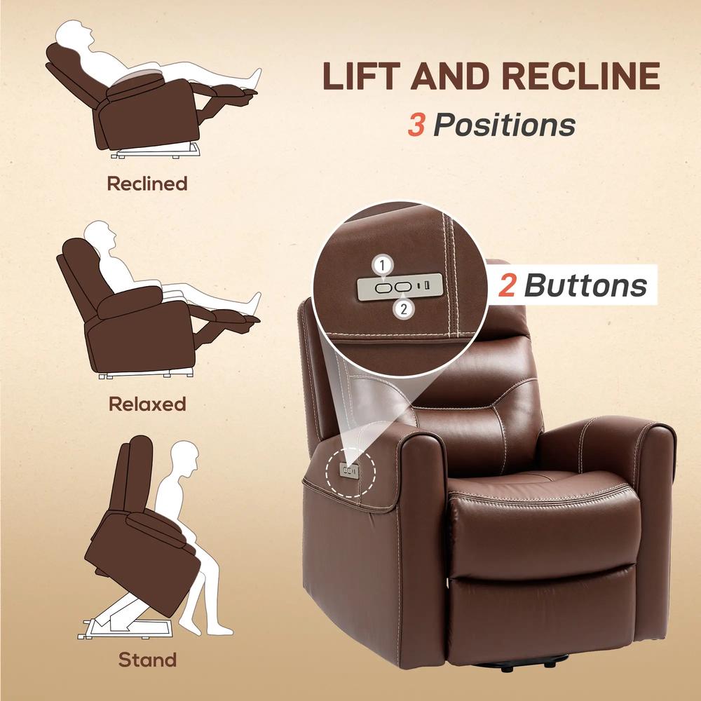 HOMCOM Power Lift Recliner Chair for Elderly, Overstuffed Faux Leather Riser and Reclining Chair with USB A+C Ports, Recliner Armchair for Living Room Additional View 15