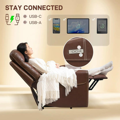 HOMCOM Power Lift Recliner Chair for Elderly, Overstuffed Faux Leather Riser and Reclining Chair with USB A+C Ports, Recliner Armchair for Living Room Additional View 16