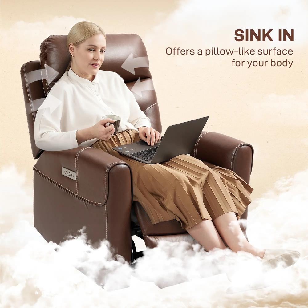 HOMCOM Power Lift Recliner Chair for Elderly, Overstuffed Faux Leather Riser and Reclining Chair with USB A+C Ports, Recliner Armchair for Living Room Additional View 18