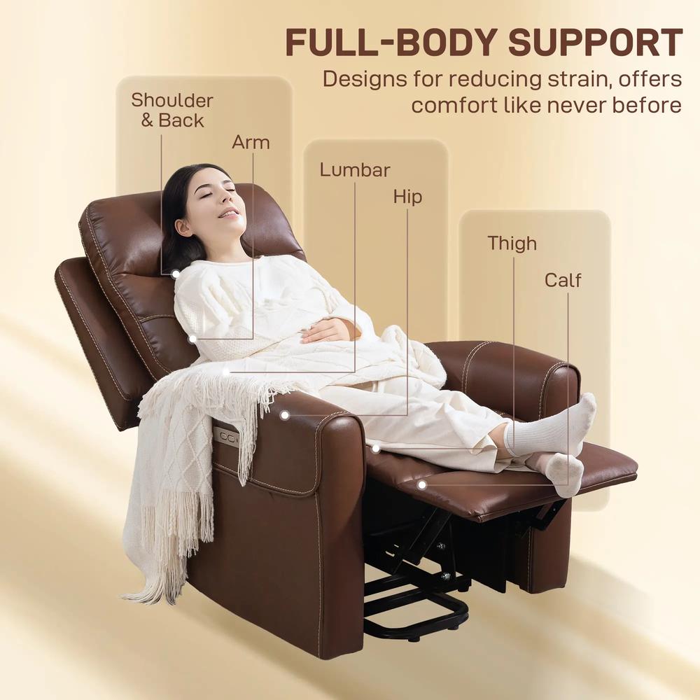 HOMCOM Power Lift Recliner Chair for Elderly, Overstuffed Faux Leather Riser and Reclining Chair with USB A+C Ports, Recliner Armchair for Living Room Additional View 19