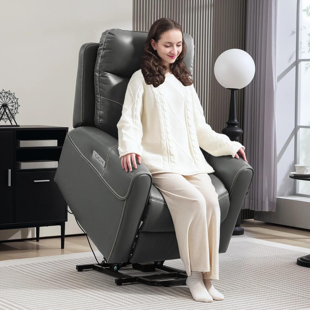 HOMCOM Power Lift Recliner Chair for Elderly, Overstuffed Faux Leather Riser and Reclining Chair with USB A+C Ports, Recliner Armchair for Living Room Additional View 2