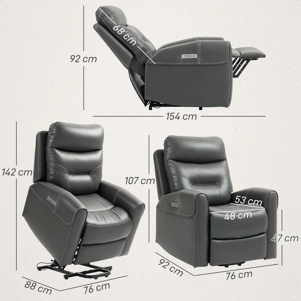 HOMCOM Power Lift Recliner Chair for Elderly, Overstuffed Faux Leather Riser and Reclining Chair with USB A+C Ports, Recliner Armchair for Living Room Additional View 3