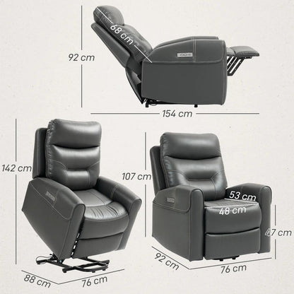 HOMCOM Power Lift Recliner Chair for Elderly, Overstuffed Faux Leather Riser and Reclining Chair with USB A+C Ports, Recliner Armchair for Living Room Additional View 3