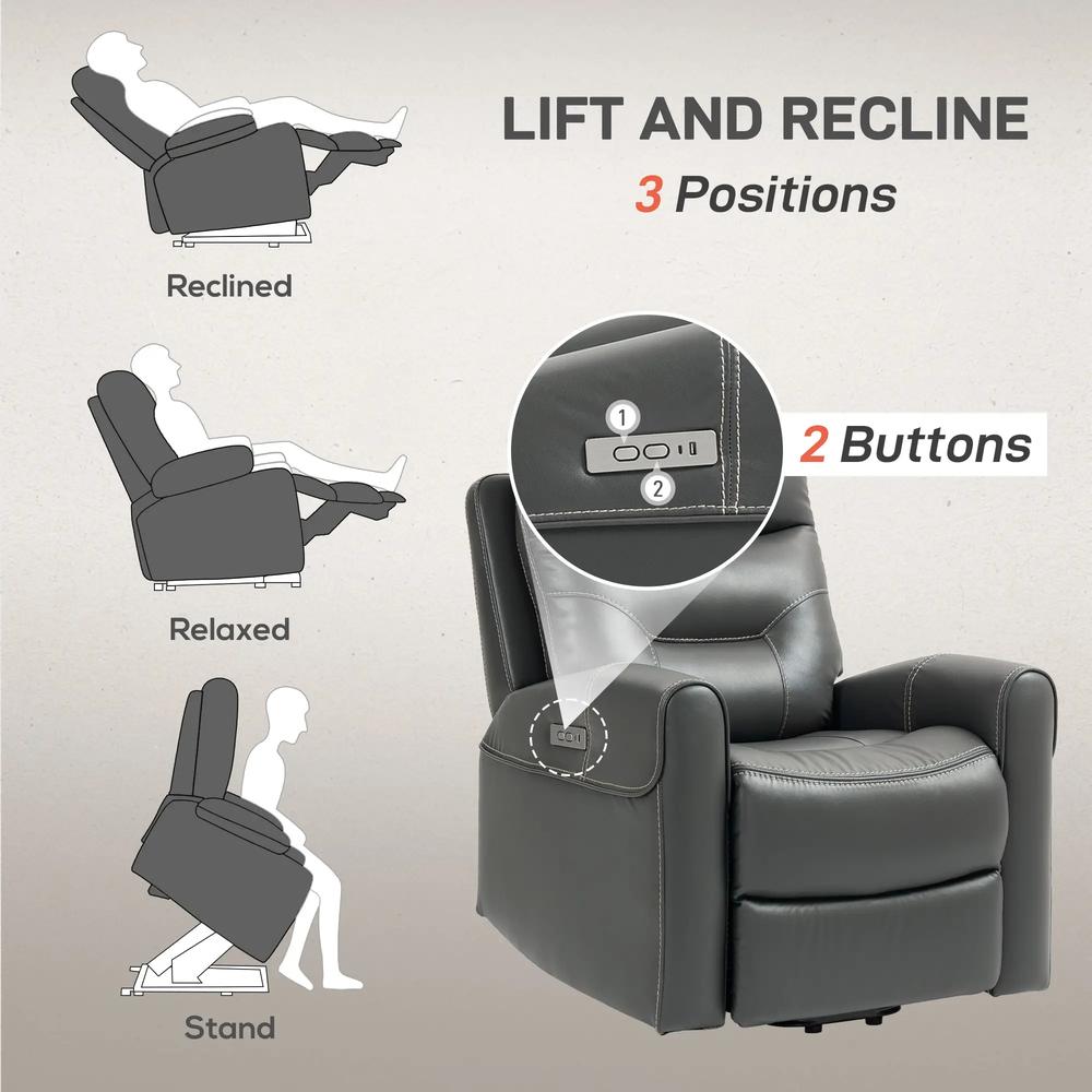 HOMCOM Power Lift Recliner Chair for Elderly, Overstuffed Faux Leather Riser and Reclining Chair with USB A+C Ports, Recliner Armchair for Living Room Additional View 4