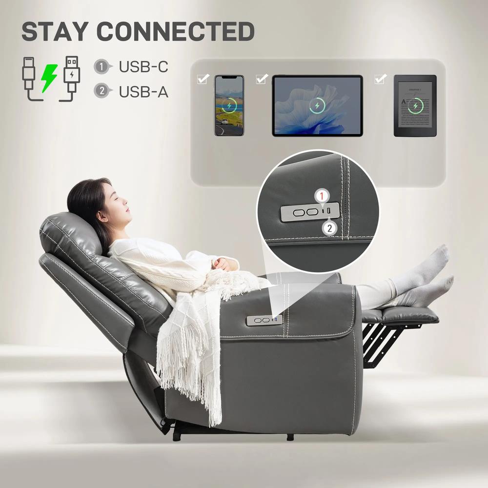 HOMCOM Power Lift Recliner Chair for Elderly, Overstuffed Faux Leather Riser and Reclining Chair with USB A+C Ports, Recliner Armchair for Living Room Additional View 5