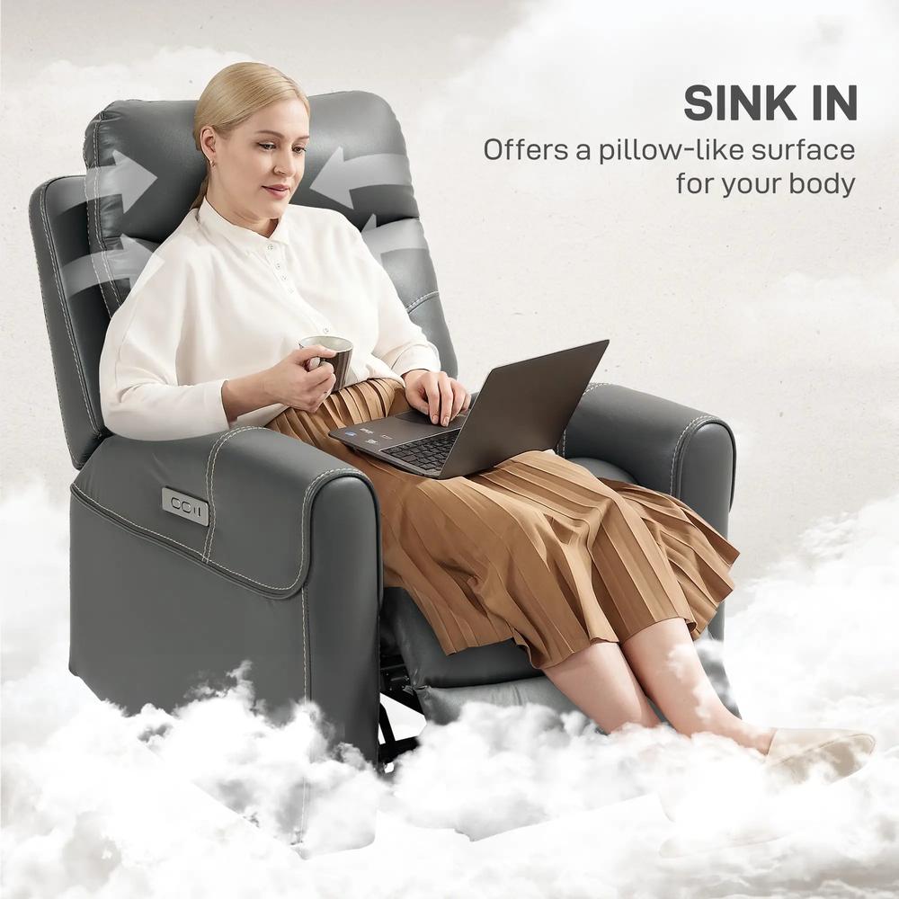HOMCOM Power Lift Recliner Chair for Elderly, Overstuffed Faux Leather Riser and Reclining Chair with USB A+C Ports, Recliner Armchair for Living Room Additional View 7