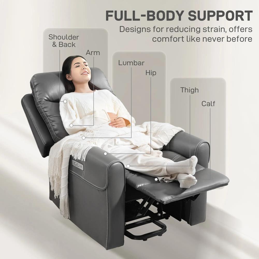 HOMCOM Power Lift Recliner Chair for Elderly, Overstuffed Faux Leather Riser and Reclining Chair with USB A+C Ports, Recliner Armchair for Living Room Additional View 8