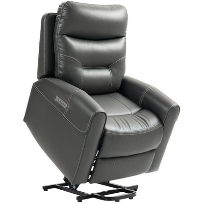 HOMCOM Power Lift Recliner Chair for Elderly, Overstuffed Faux Leather Riser and Reclining Chair with USB A+C Ports, Recliner Armchair for Living Room