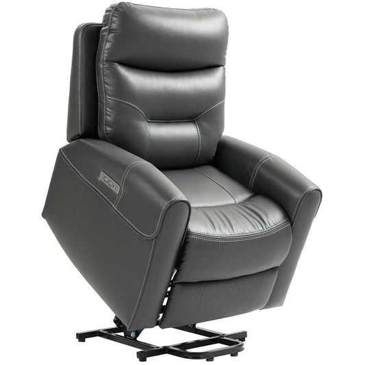 HOMCOM Power Lift Recliner Chair for Elderly, Overstuffed Faux Leather Riser and Reclining Chair with USB A+C Ports, Recliner Armchair for Living Room