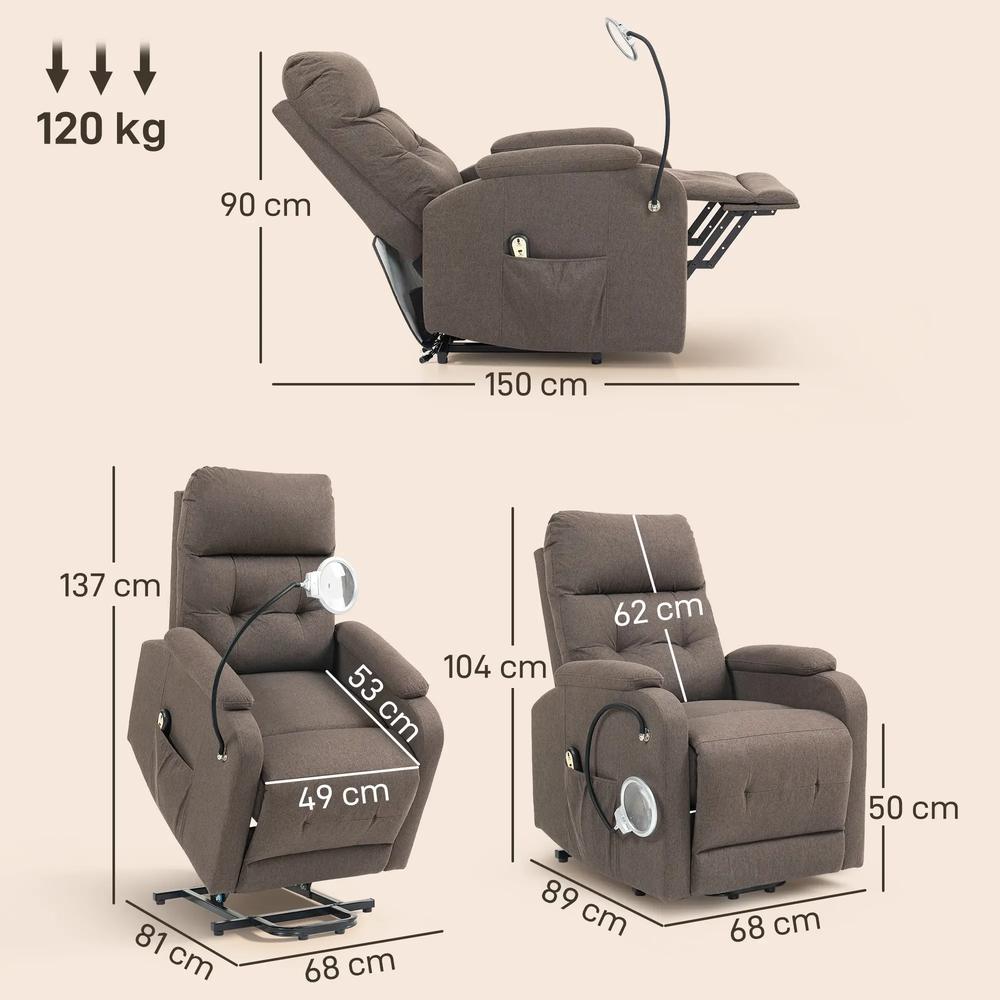 HOMCOM Electric Rise/Recline Armchair, with Reading Light Additional View 13