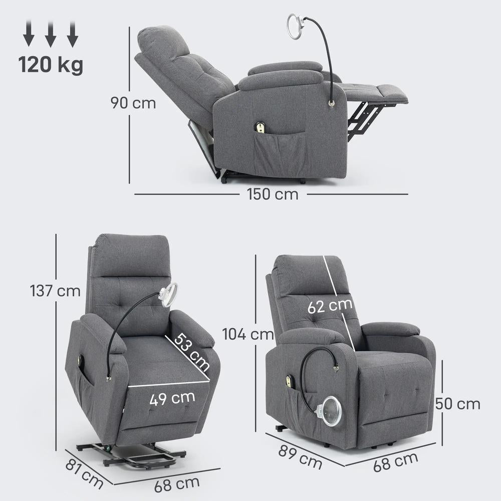 HOMCOM Electric Rise/Recline Armchair, with Reading Light Additional View 3