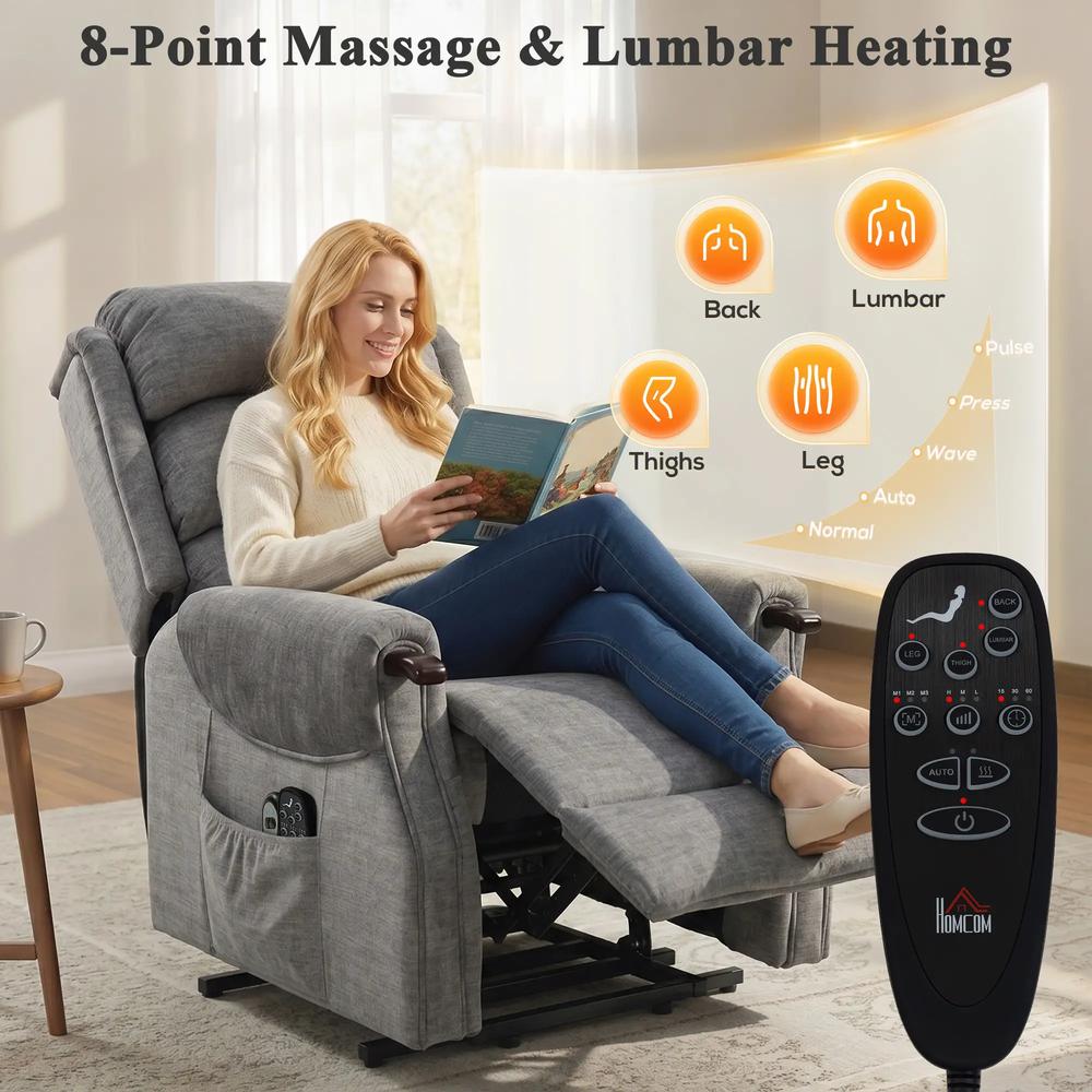 HOMCOM Power Lift Recliner with Vibration Massage and Heat, Lift Chair for Tall with Wood Grip, Pocket Spring Additional View 6