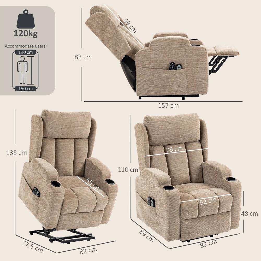 HOMCOM Power Lift Recliner Chair with Vibration Massage and Heat, Chenille Riser and Recliner Armchair for Elderly Additional View 18