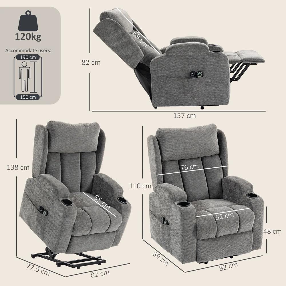 HOMCOM Power Lift Recliner Chair with Vibration Massage and Heat, Chenille Riser and Recliner Armchair for Elderly Additional View 3