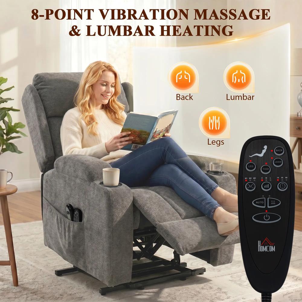 HOMCOM Power Lift Recliner Chair with Vibration Massage and Heat, Chenille Riser and Recliner Armchair for Elderly Additional View 4