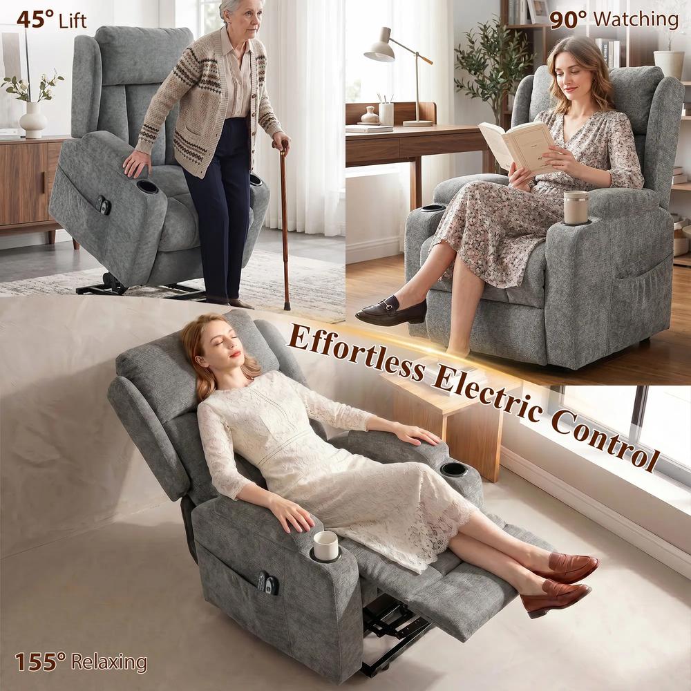 HOMCOM Power Lift Recliner Chair with Vibration Massage and Heat, Chenille Riser and Recliner Armchair for Elderly Additional View 6