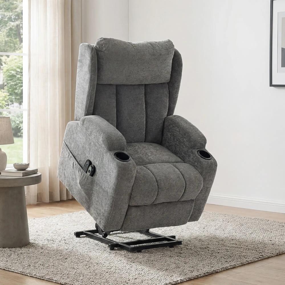 HOMCOM Power Lift Recliner Chair with Vibration Massage and Heat, Chenille Riser and Recliner Armchair for Elderly Additional View 8