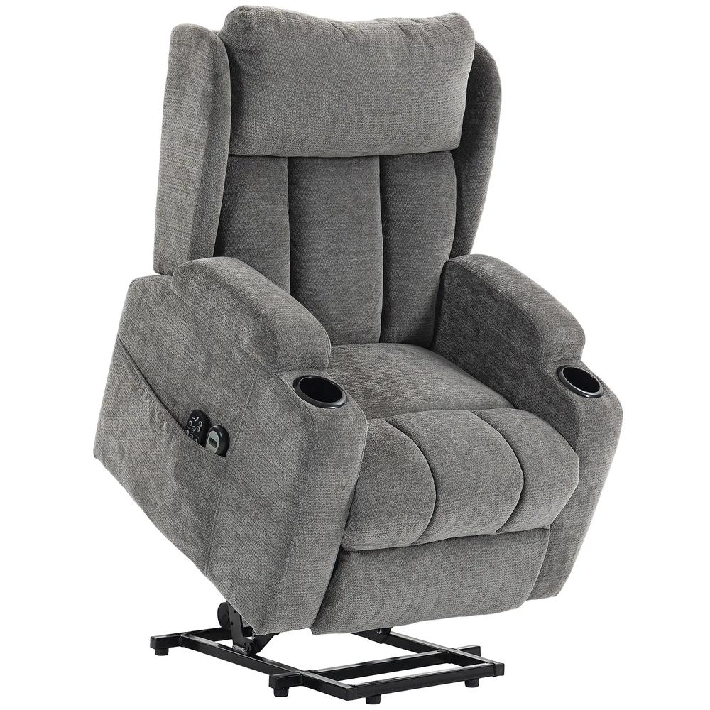 HOMCOM Power Lift Recliner Chair with Vibration Massage and Heat, Chenille Riser and Recliner Armchair for Elderly