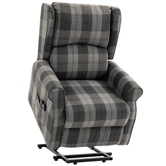 HOMCOM Power Lift Recliner Chair with Vibration Massage, Heat, Checked Lift Chair with Remote, Side Pockets, Grey