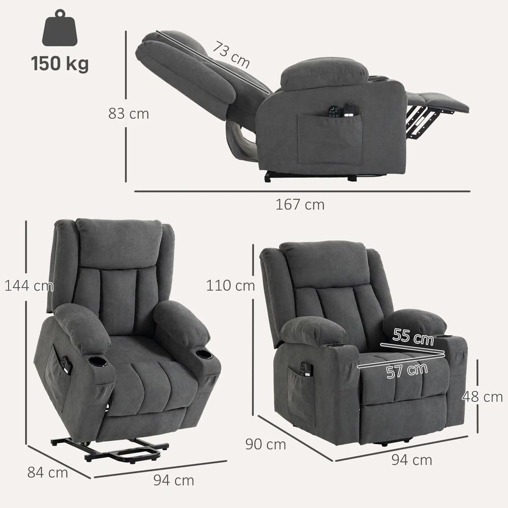 HOMCOM Dual Motor Recliner Chair, 55&deg; Electric Lift Chair for Elderly, Recliner Armchair with Massage and Heat Additional View 19