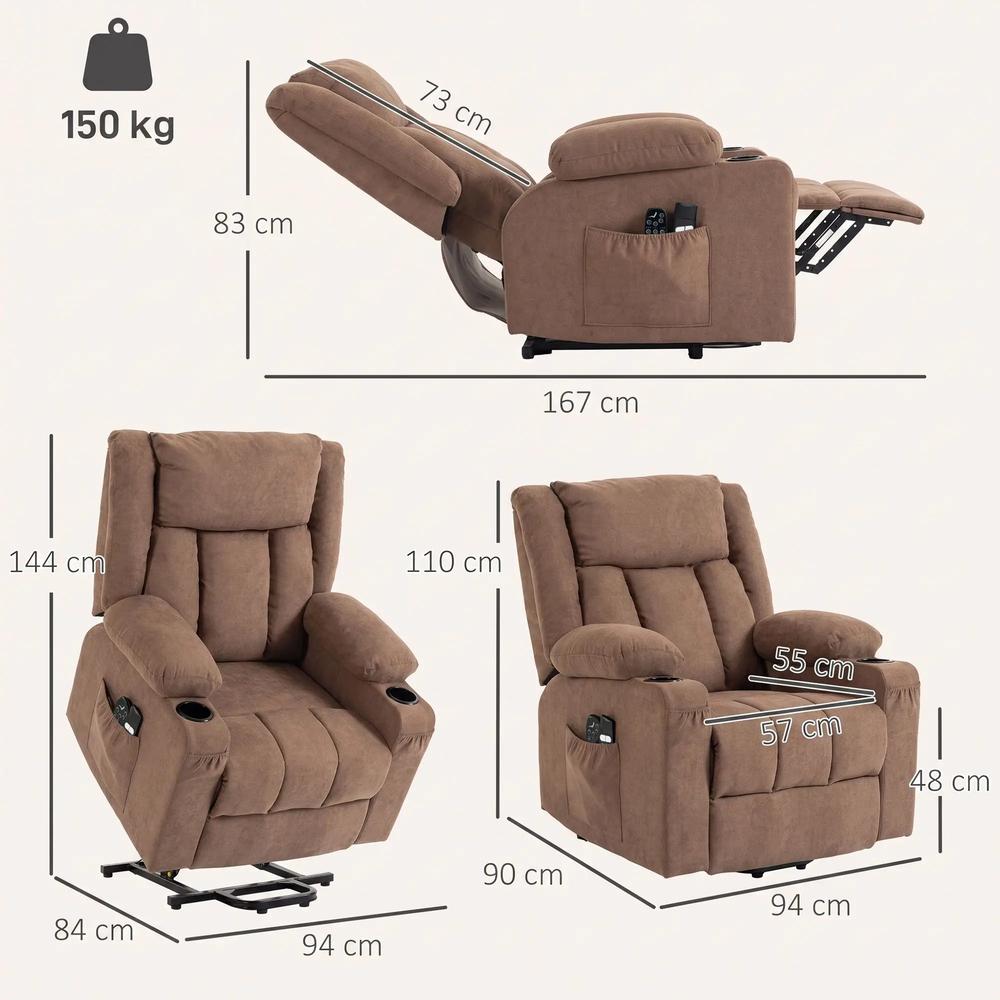 HOMCOM Dual Motor Recliner Chair, 55&deg; Electric Lift Chair for Elderly, Recliner Armchair with Massage and Heat Additional View 3