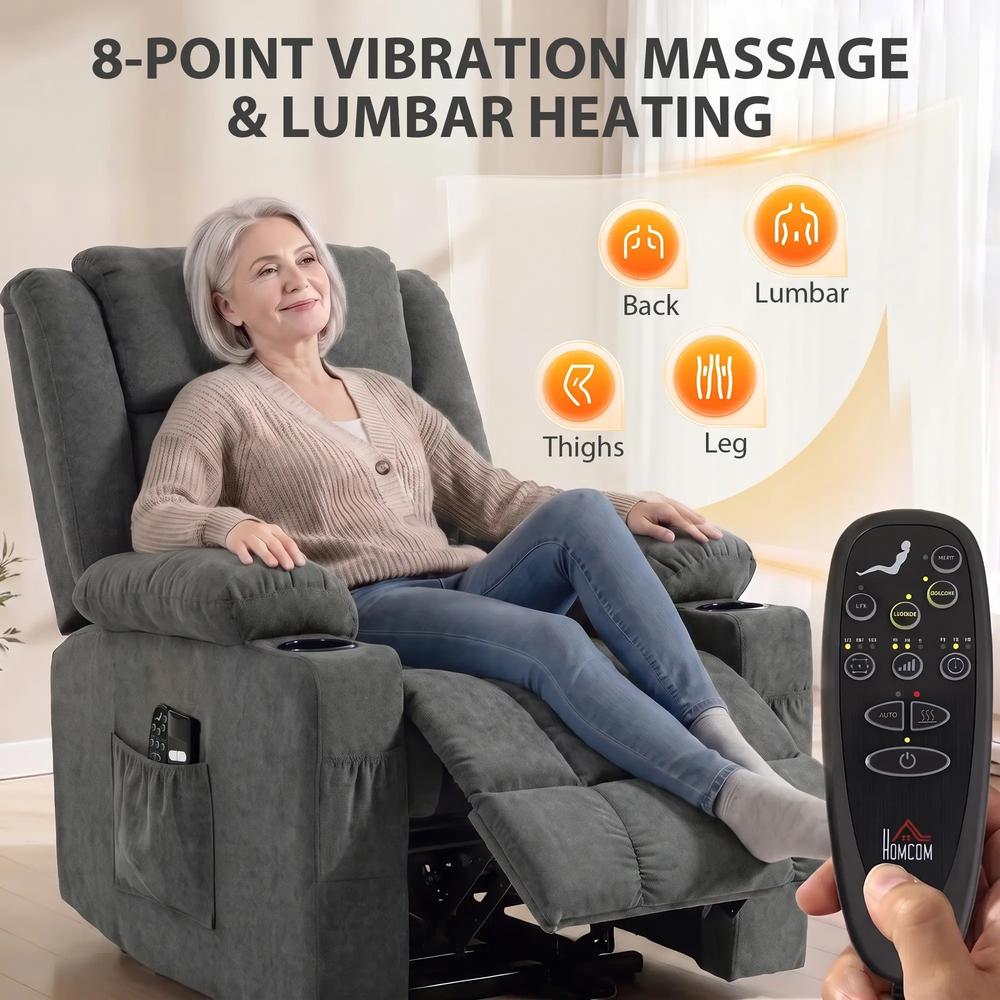 HOMCOM Dual Motor Recliner Chair, 55&deg; Electric Lift Chair for Elderly, Recliner Armchair with Massage and Heat Additional View 21