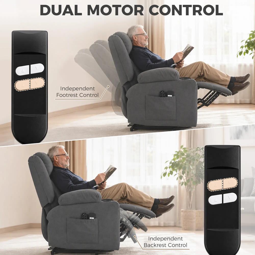 HOMCOM Dual Motor Recliner Chair, 55&deg; Electric Lift Chair for Elderly, Recliner Armchair with Massage and Heat Additional View 22