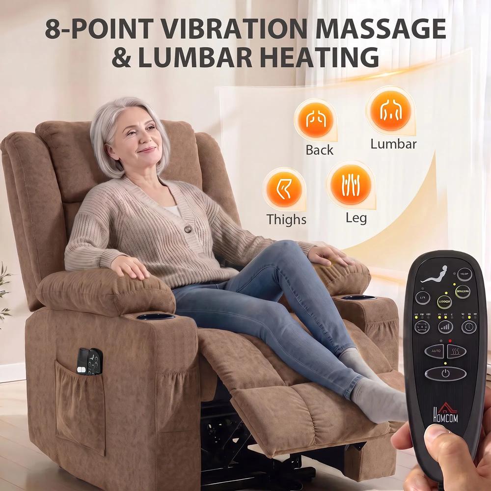 HOMCOM Dual Motor Recliner Chair, 55&deg; Electric Lift Chair for Elderly, Recliner Armchair with Massage and Heat Additional View 5