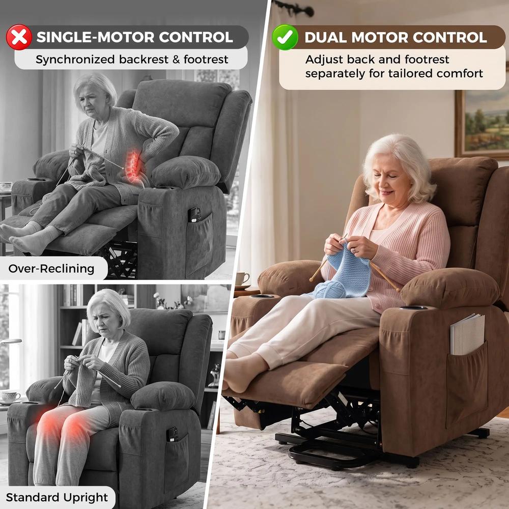 HOMCOM Dual Motor Recliner Chair, 55&deg; Electric Lift Chair for Elderly, Recliner Armchair with Massage and Heat Additional View 6