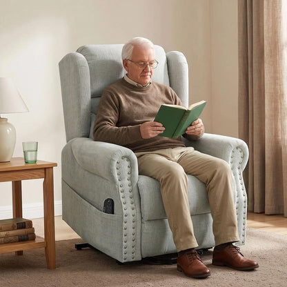 HOMCOM Riser Recliner Chair with Massage and Heat, Chenille Electric Power Lift Recliner Chair, Light Grey Additional View 14